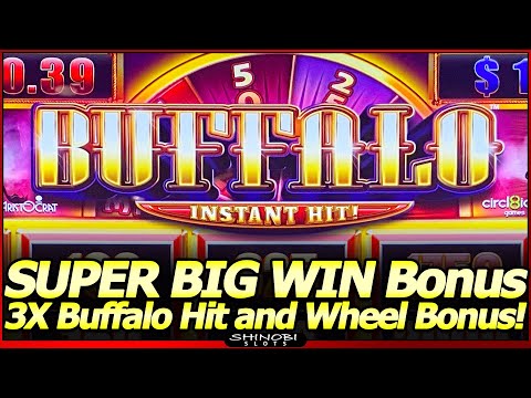 Buffalo Instant Hit Slot Machine – SUPER BIG WIN!! Instant Hit Win and 3x Wheel Bonus Triggered!