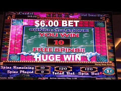 Mystical Mermaid $6.00 Bet with Bonus Free Spins and HUGE WIN Slot Machine Live Play