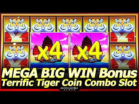 MEGA BIG WIN Bonus! 16x Multipliers in NEW Terrific Tiger Coin Combo Slot Machine!