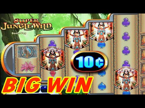 10¢ | 4 SYMBOL BONUS SUPER JUNGLE WILD 3 SLOT MACHINE BIG WIN Wms Slots