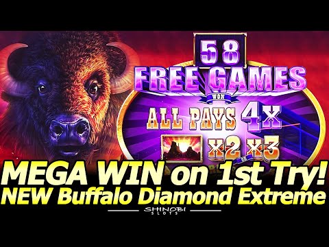 MEGA BIG WIN! NEW Buffalo Diamond Extreme! 58 4x Free Games Triggered and Max Bet Backup Spin Bonus!